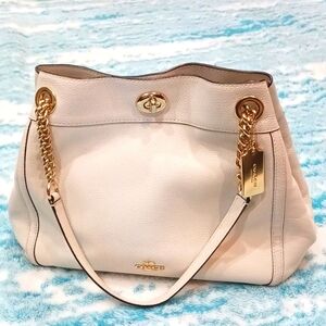 Coach Cream Textured Leather Shoulder Bag with Gold Hardware